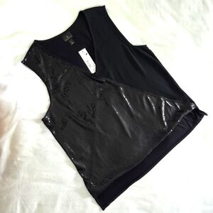 NWT Worthington Sequin‎ Crepe Surplice Sleeveless Black Tank Top Size Large